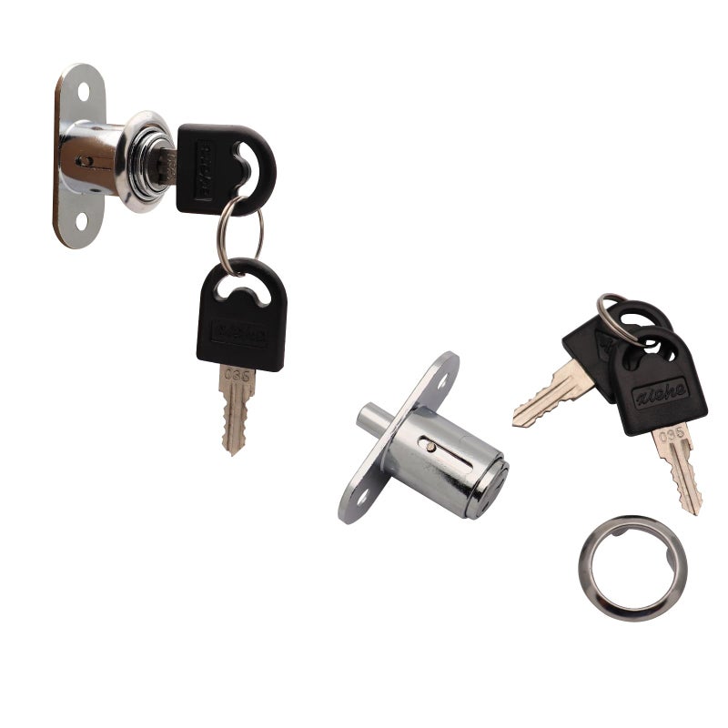 Sipery 2Pcs Push Plunger Lock Drawer Showcase Locks Compatible Desk Wardrobe Furniture Cabinet Locker Showcase with Keys (Different Lock Different Keys) - Image 5